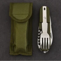7 in 1 Multifunctional Outdoor Tableware Survival Tools Stainless Steel Foldable Fork Spoon Knife Picnic Camping Dinnerware 6