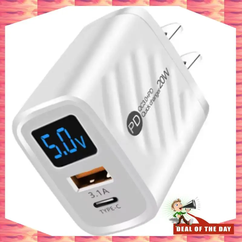 24-годинна доставка Швидка зарядка USB PD Настінний зарядний пристрій 20 Вт із цифровим дисплеєм Телефонний адаптер типу C, американська вилка