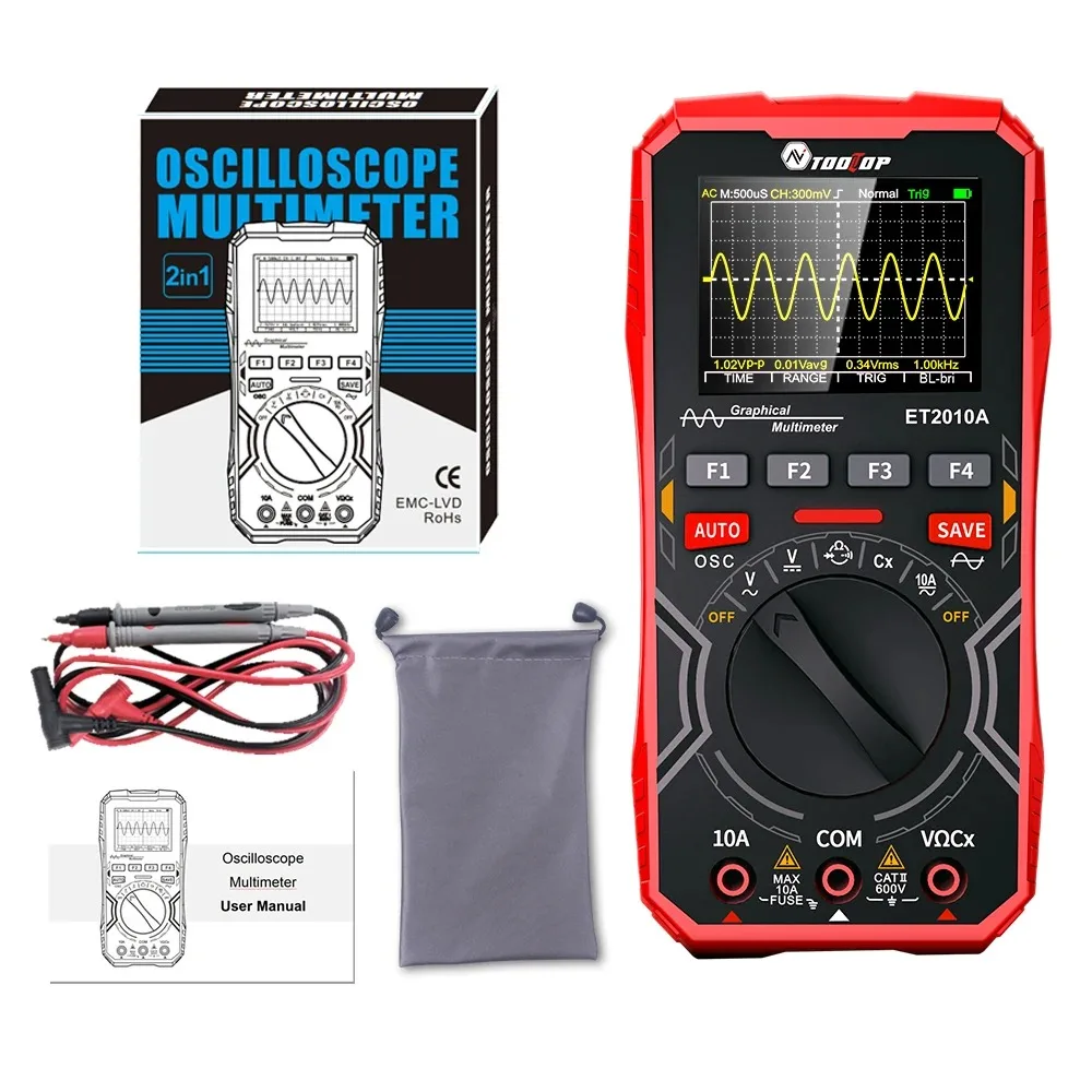 ET2010A Portable Digital 1Mhz Oscilloscope 2.5Msps Sampling Rate AUTO Range AC/D