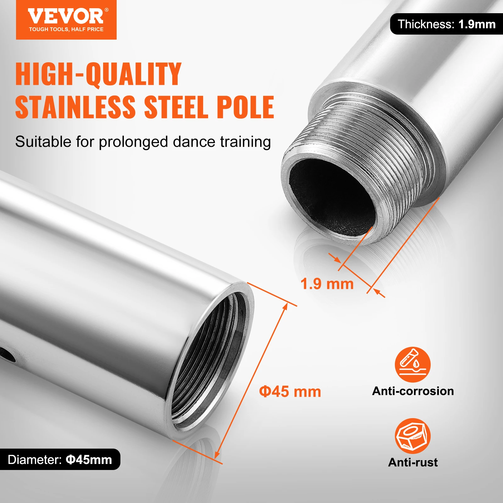 VEVOR Professional Dancing Pole Spinning Static Dancing Pole Kit Portable Removable 45mm Heavy-Duty Stainless Steel dancing pole kit