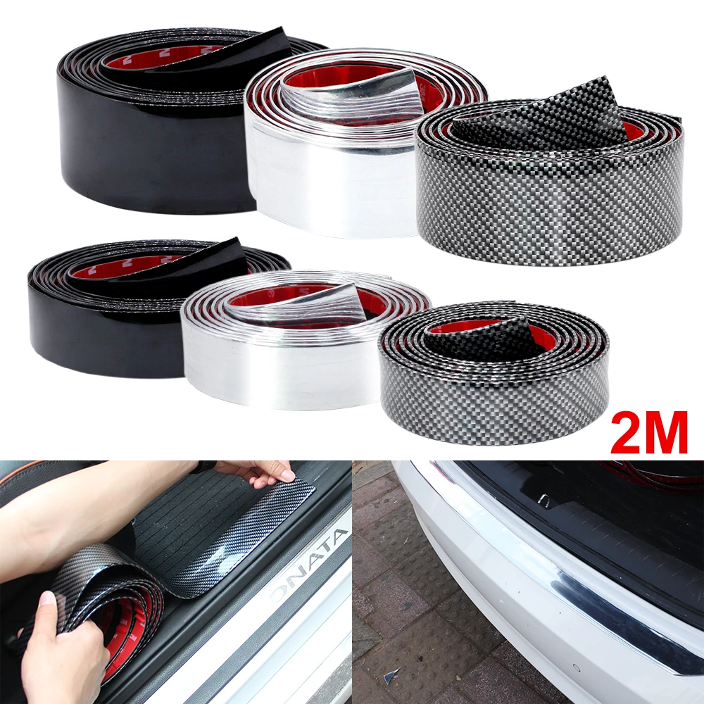 2M Carbon Fiber Rubber Styling Mouldings DIY Soft Trim Bumper Strip Door Sill Protector Edge Guard Car Stickers Accessories