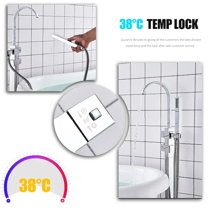 

vidric thermostatic bath shower faucet dual handles thermostatic mixer tap floor standing bathtub faucet 360 rotation shower FR