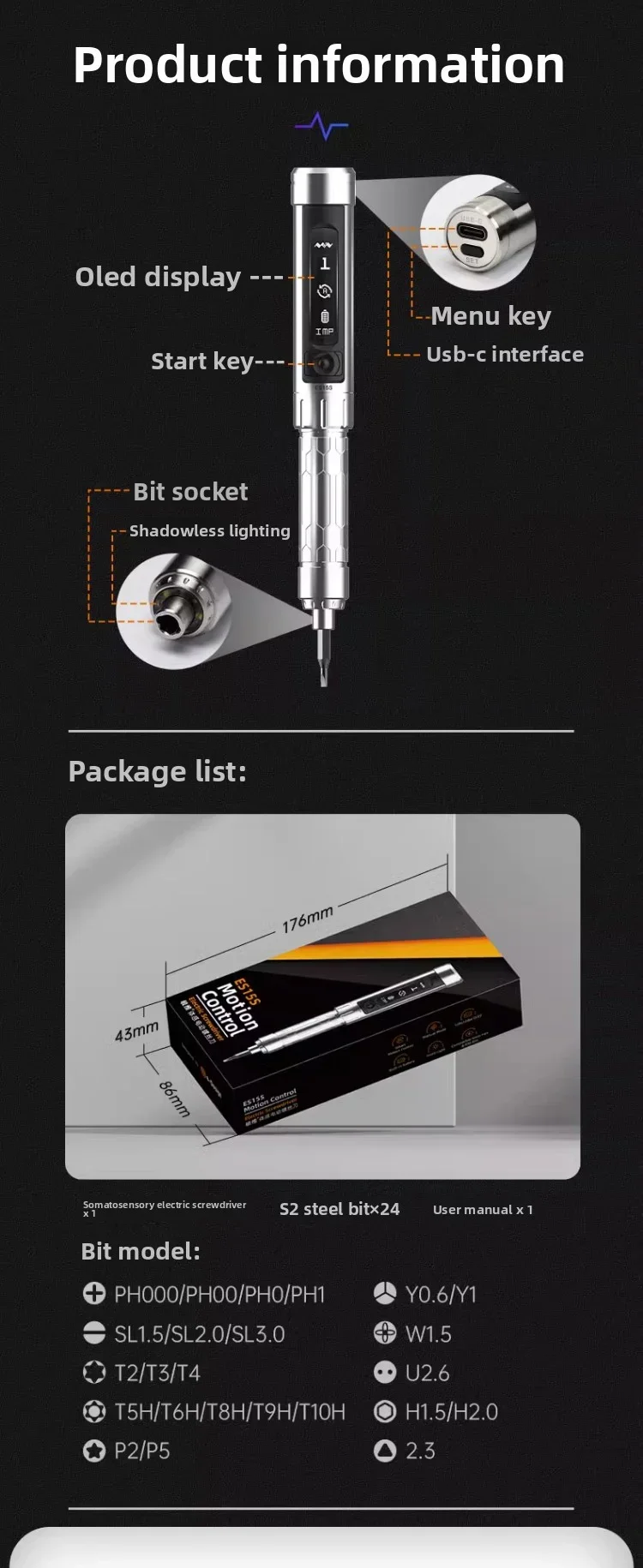 ES15S USB Chargeable Cordless Screwdriver intelligent Motion Control Electric Sc