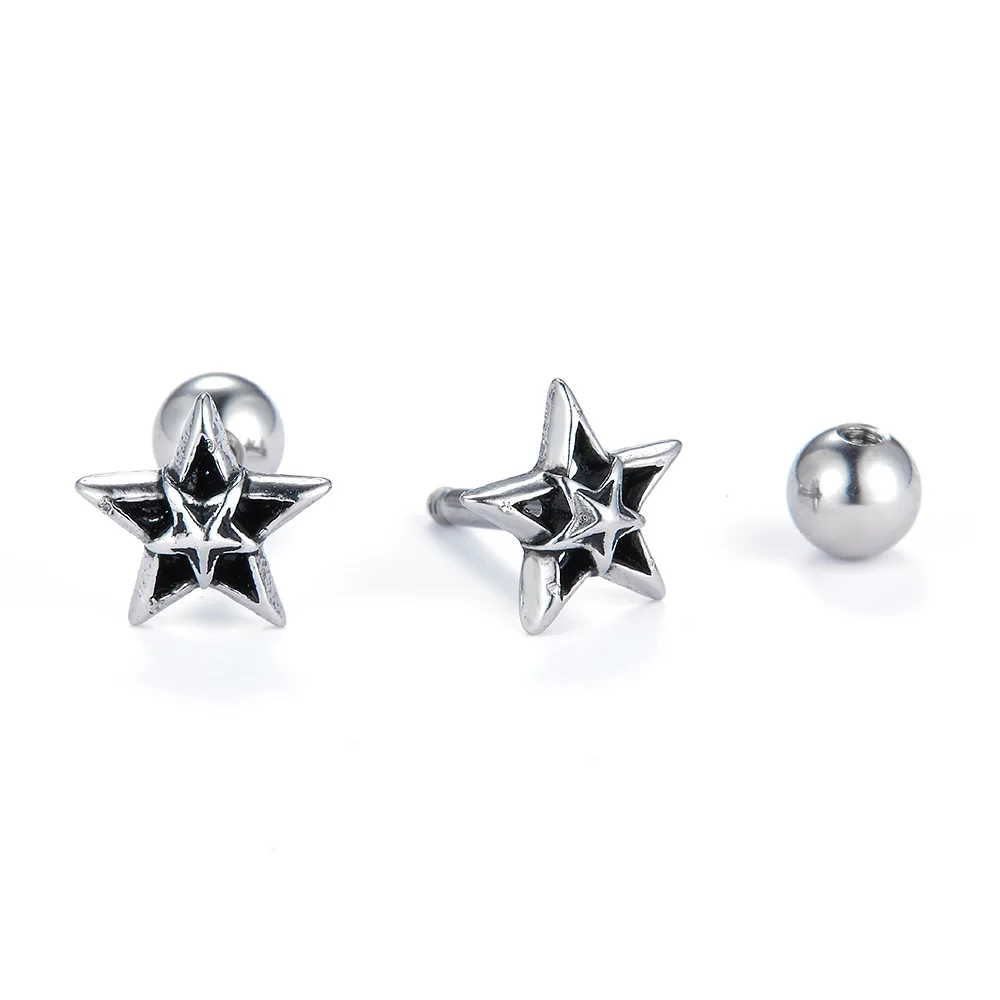 1pc Silber Farbe Stern Ohrring Edelstahl Retro Punk Stil Streetwear Piercing Knorpel männer Ohr Schmuck Für Frauen CC205 – Detail 4