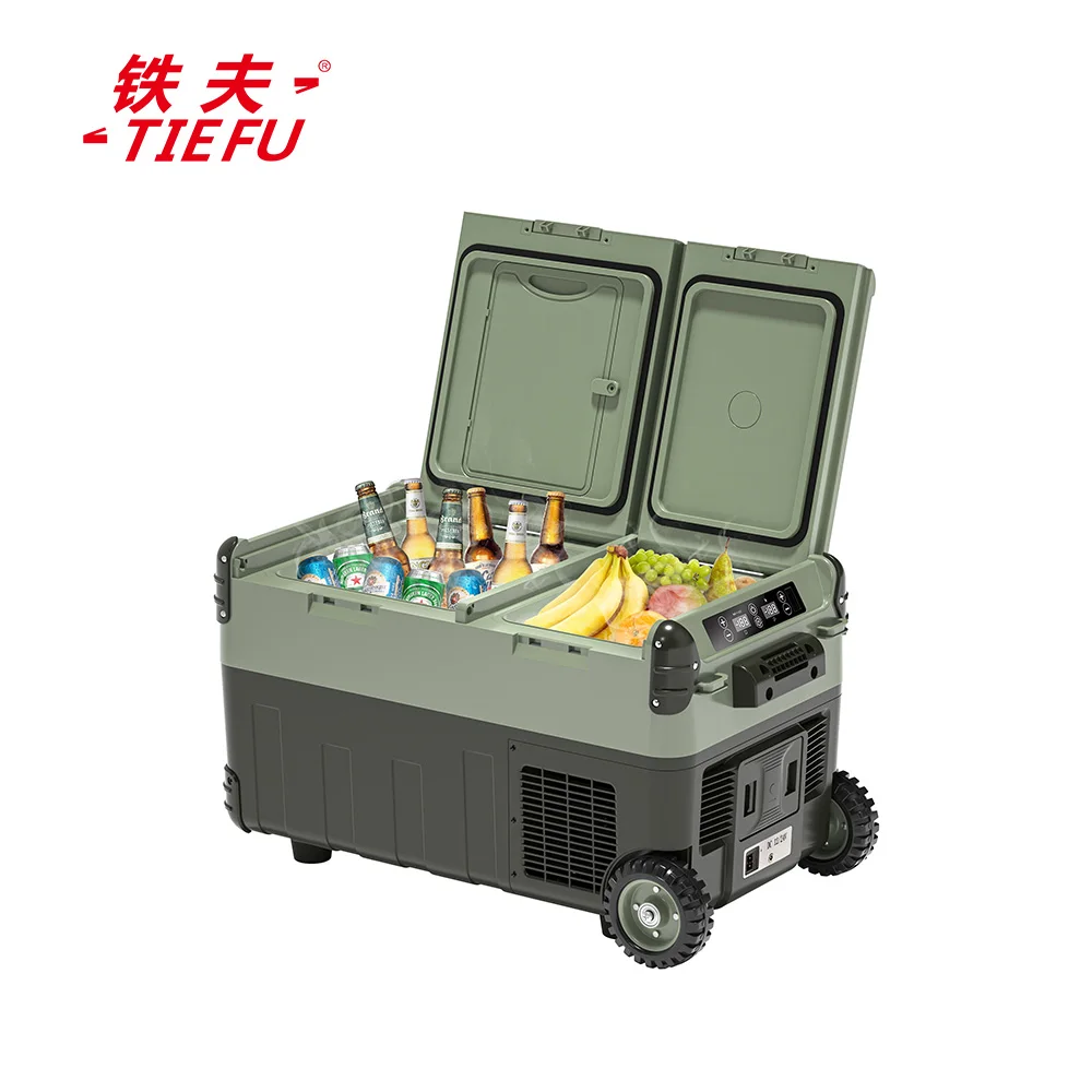 Solar Battery Powered Car Fridge Box Freezer Electric Cooler Portable Auto Refrigerator With Wheels