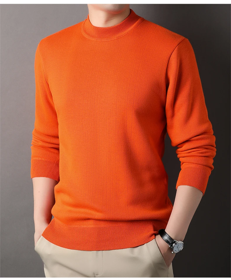 Herren-Pullover mit Rundhalsausschnitt, Fleece-Strickwaren, einfarbig, Samtpullover, schmale Passform, elegante Luxusmarke, braune Strickpullover – Detail 9
