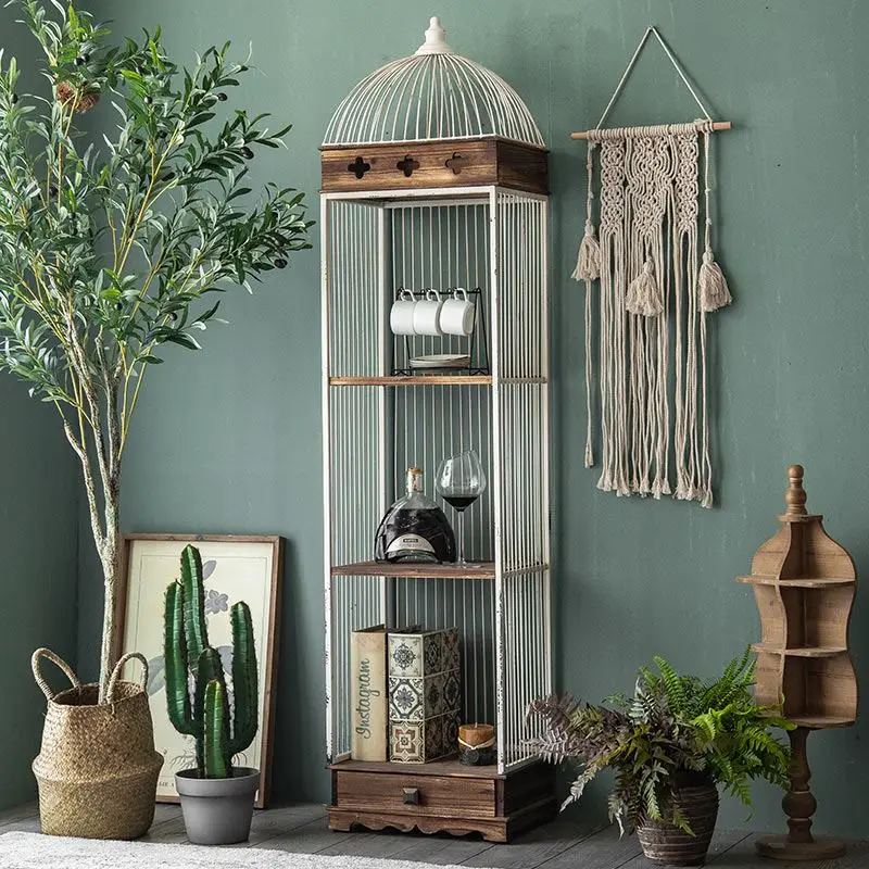 

Old Solid Wood Iron Storage Rack Guesthouse Decoration Retro Domestic