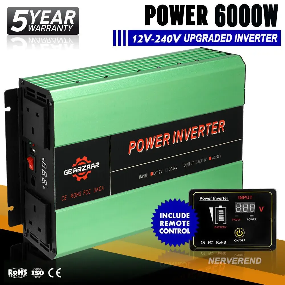 Convertitore Inverter Di Potenza A Onda Sinusoidale Pura Da 3000W Di Picco 6000W Da 12V A 240V Lcd Usb Uk