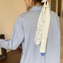 

Luna&Dolphin Women Slim Narrow Long Scarf French Letter Flower Gentle Elegant Chiffon Silk Tie Bag Ribbon Headband Choker