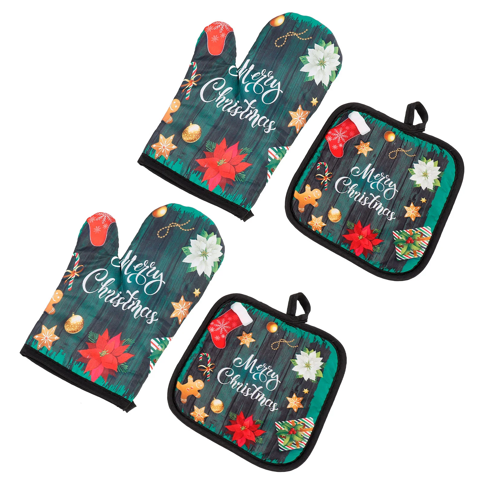 

2 Sets Heating Gloves Christmas Oven Resistant Cushion Pot Rack Kitchen Mitt for Cooking Nonslip