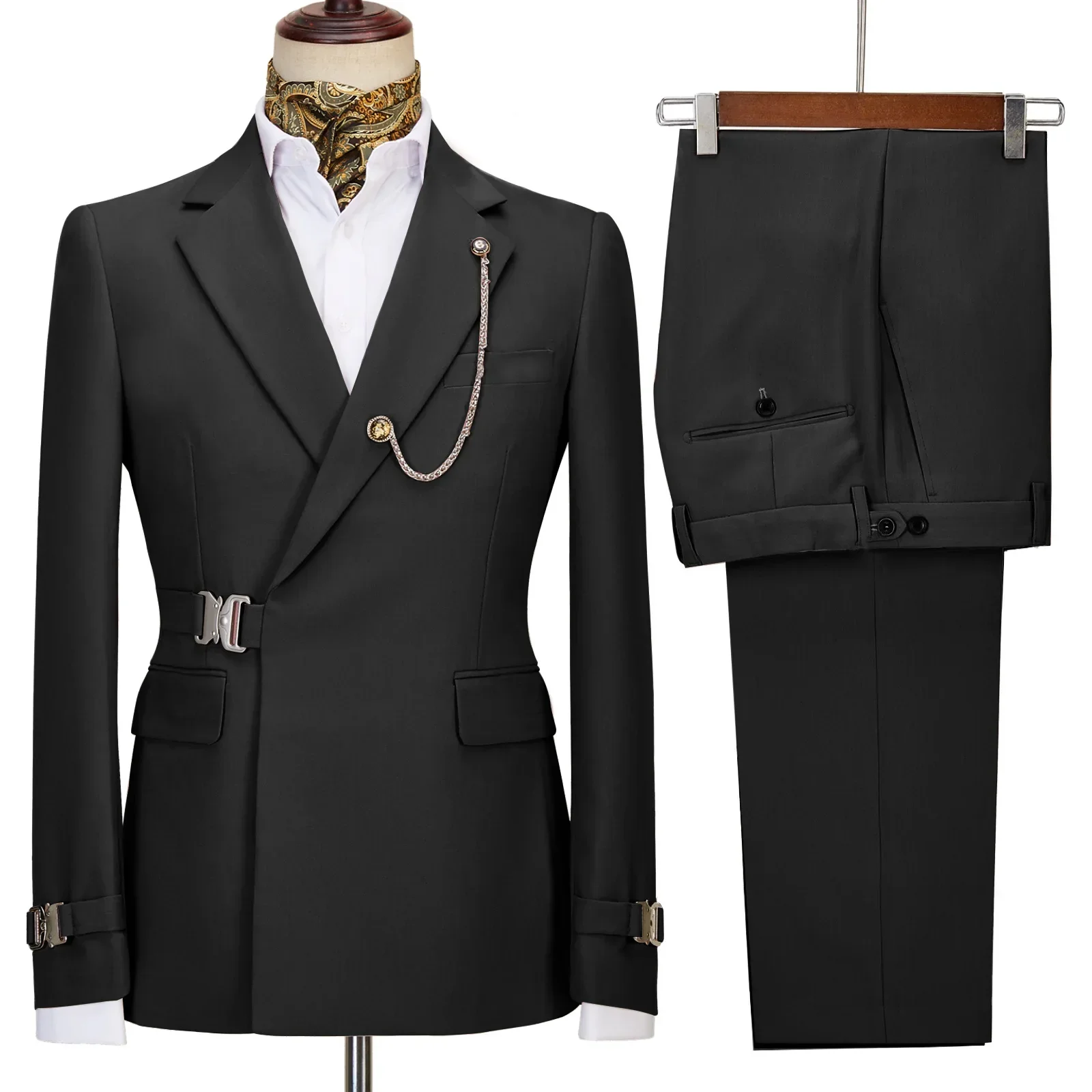 Black Men's Slim Suit Fit Double Breasted 2 Piece Formal Wedding Suit Groomsman Blazer Pants(Jacket+Pant)