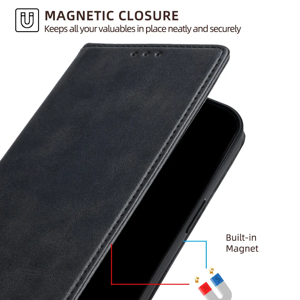 Luxury Flip Leather Wallet Case with Card Slots and Magnetic Closure