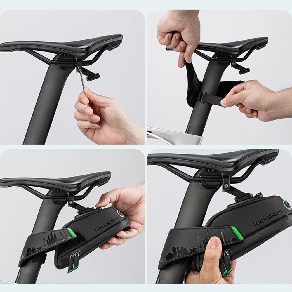 ROCKBROS Fahrrad-Hecktasche, Rennrad, Reiten, Rücksitztasche, wasserdichte Fahrradtasche, Schnellverschluss-Satteltasche, reflektierender Streifen – Detail 17