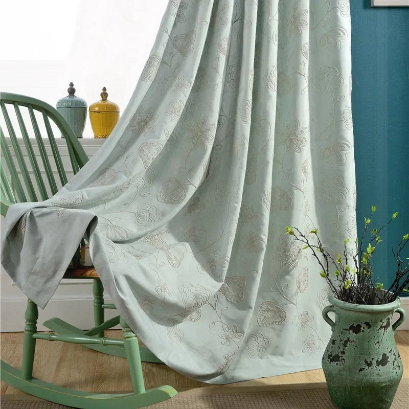 1PC Cotton Linen Embroidery Curtain Wind Embroidery Blackout Living Room Bedroom Simple Fresh Curtain Pastoral High-end Light 5