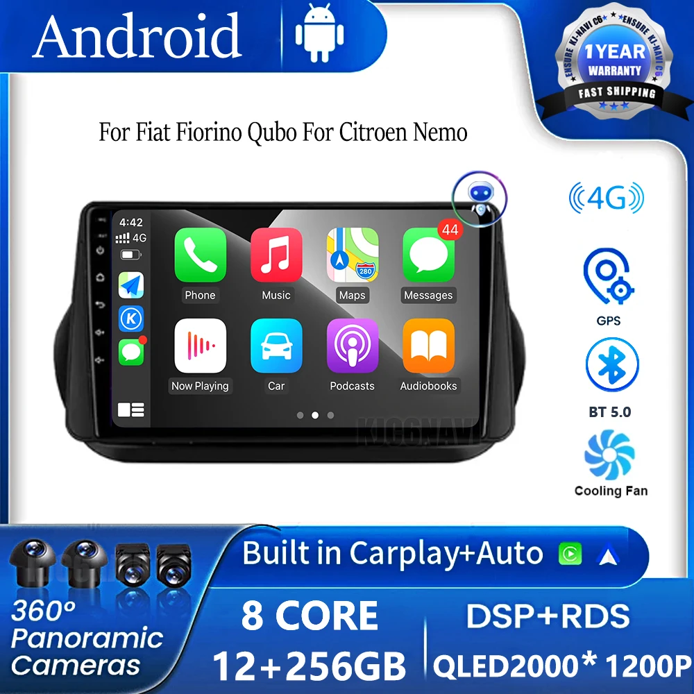 

Car Radio For Fiat Fiorino Qubo For Citroen Nemo For Peugeot Bipper 2008 - 2017 Android 14 Stereo Multimedia Player Stereo