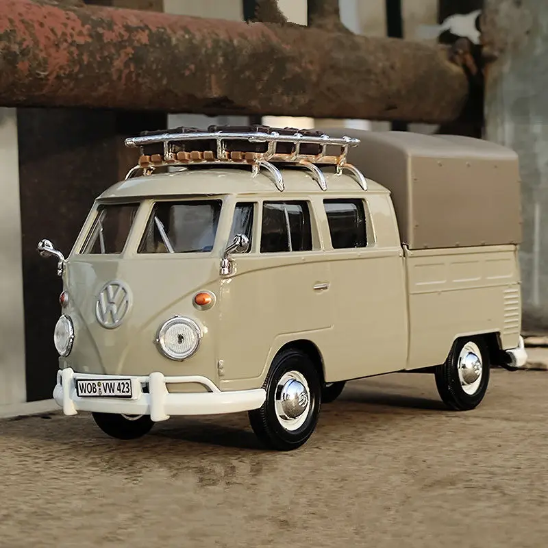 1/24 Volkswagen T1 Bus Paduan Modello Mobil Klamik Diecast Logam Van Samba Kendaraan Modello Mobil Simulasi Koleksi Hadiah Mainan