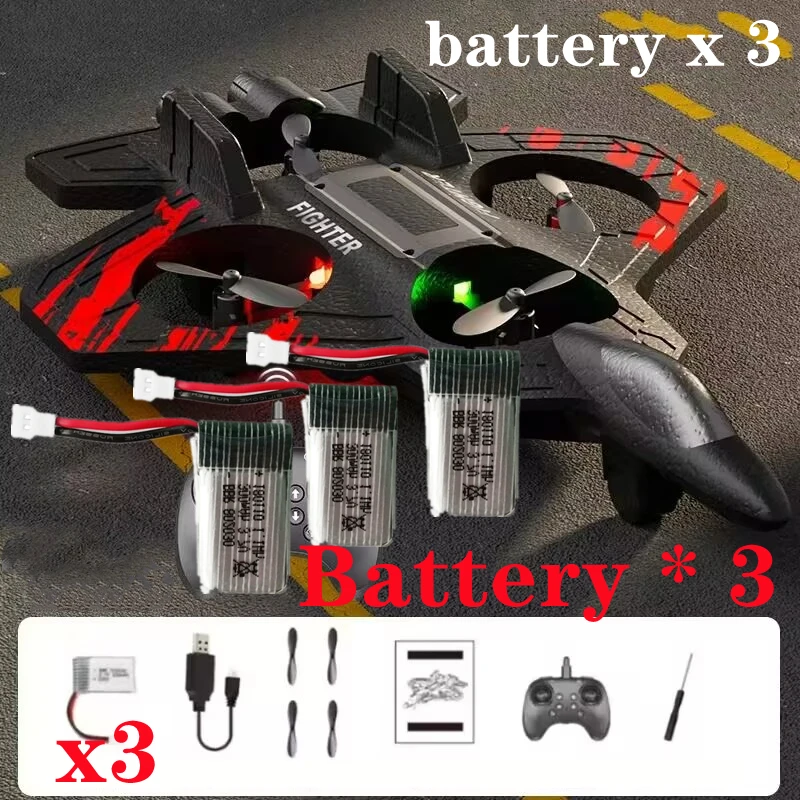 2.4G Stunt Remote Control Glider Flying Helicopter RC Hobby Jet Plane Foam Fighter Airplane Toy Drone with Light 1-3 Batteries