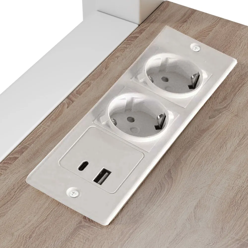 Multifunktionales Hochbett 140 x 200 cm – stabiler Eisenrahmen mit integriertem Schreibtisch (Steckdose + USB-C), vielseitige Einsätze, ohne Matratze – Detail 33