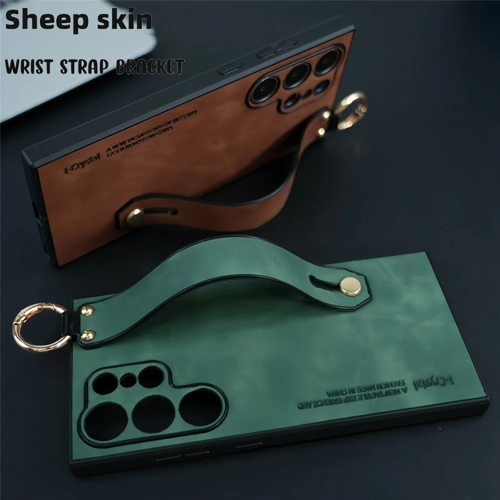 Elegant Leather Wristband Phone Case with Ring Buckle and Soft Silicone Protection