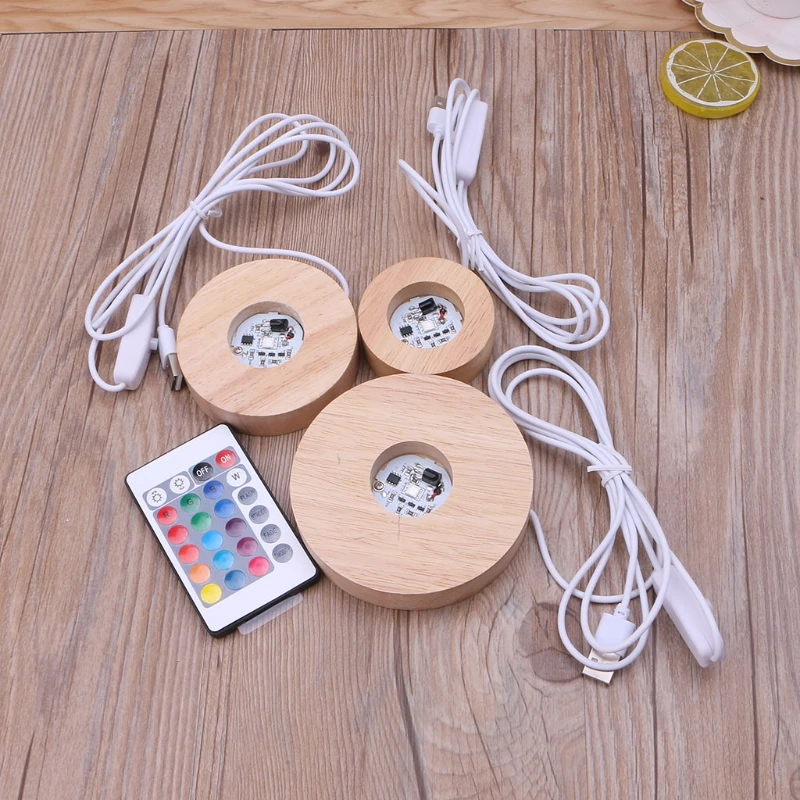 LED Lights Decorative Lights LED Lamp Base DIY Lighting Accessories DIY Round LED Base Vase Light Remote Control Resin Display Wood Lighted Base Stand 12 Colors RGB Adjustable