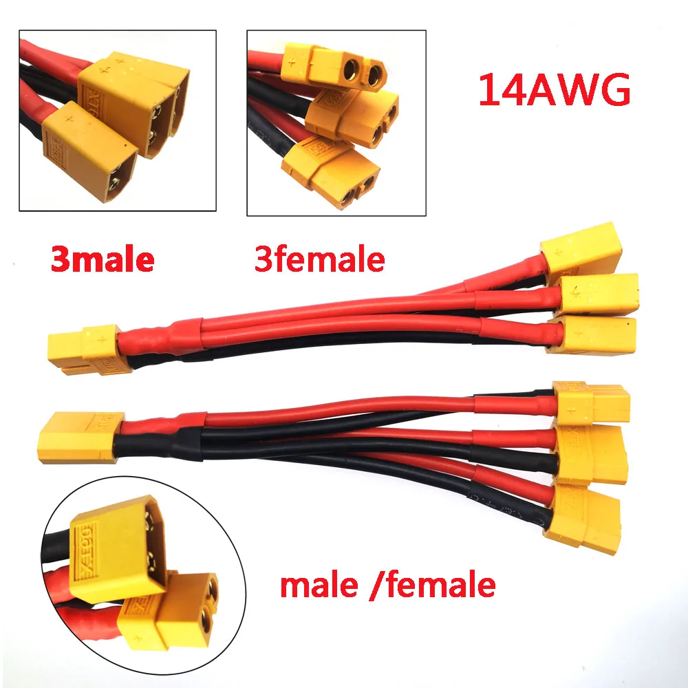 Description Picture 4 of item2 Way 3 Way Battery Adapter Cable Y-shaped Harness Connector XT60 XT90 Series Line T Head XT60 Parallel Line Connectors/wiring