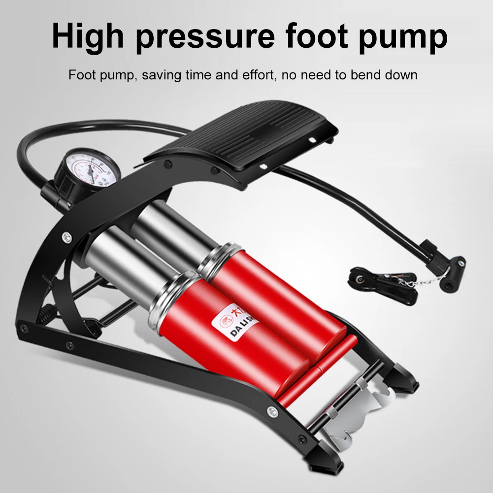 Electric Inflator Pump for Motorbike and Ball-High Pressure Foot Pedal Pump with Double Tube