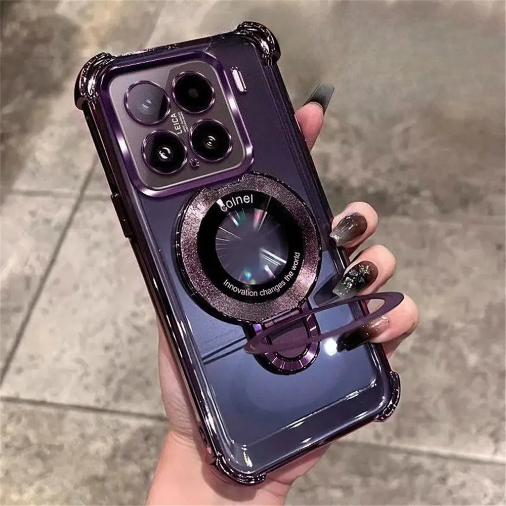 Shockproof Magnetic Bracket Phone Case with Stand - Transparent Soft Silicone Cover