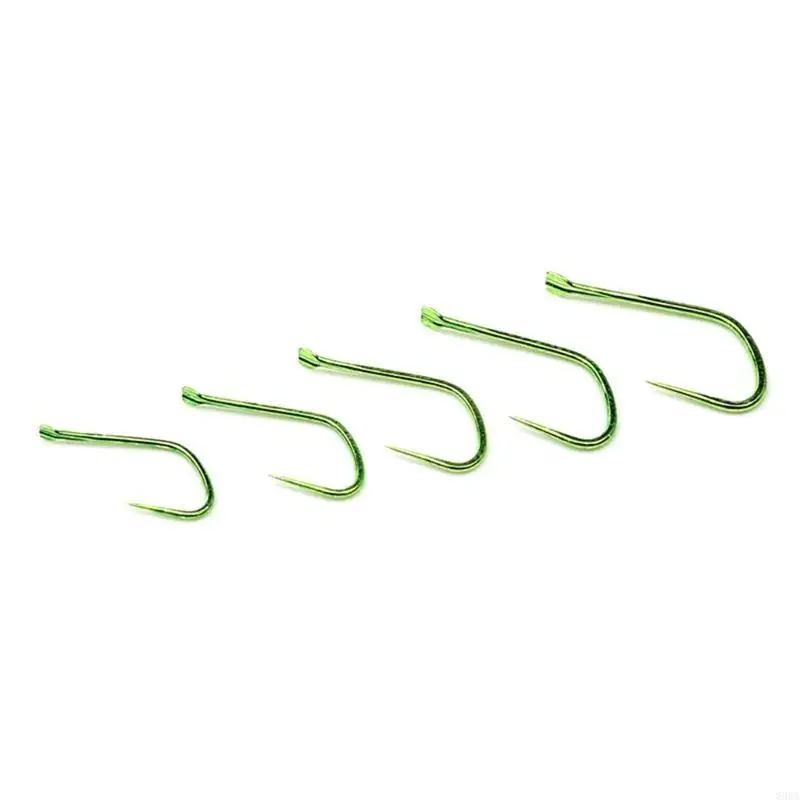 50pcs Green, bisezloser Fischereihaken langer Schaftfischerhakenfischersch Trackle – Detail 4