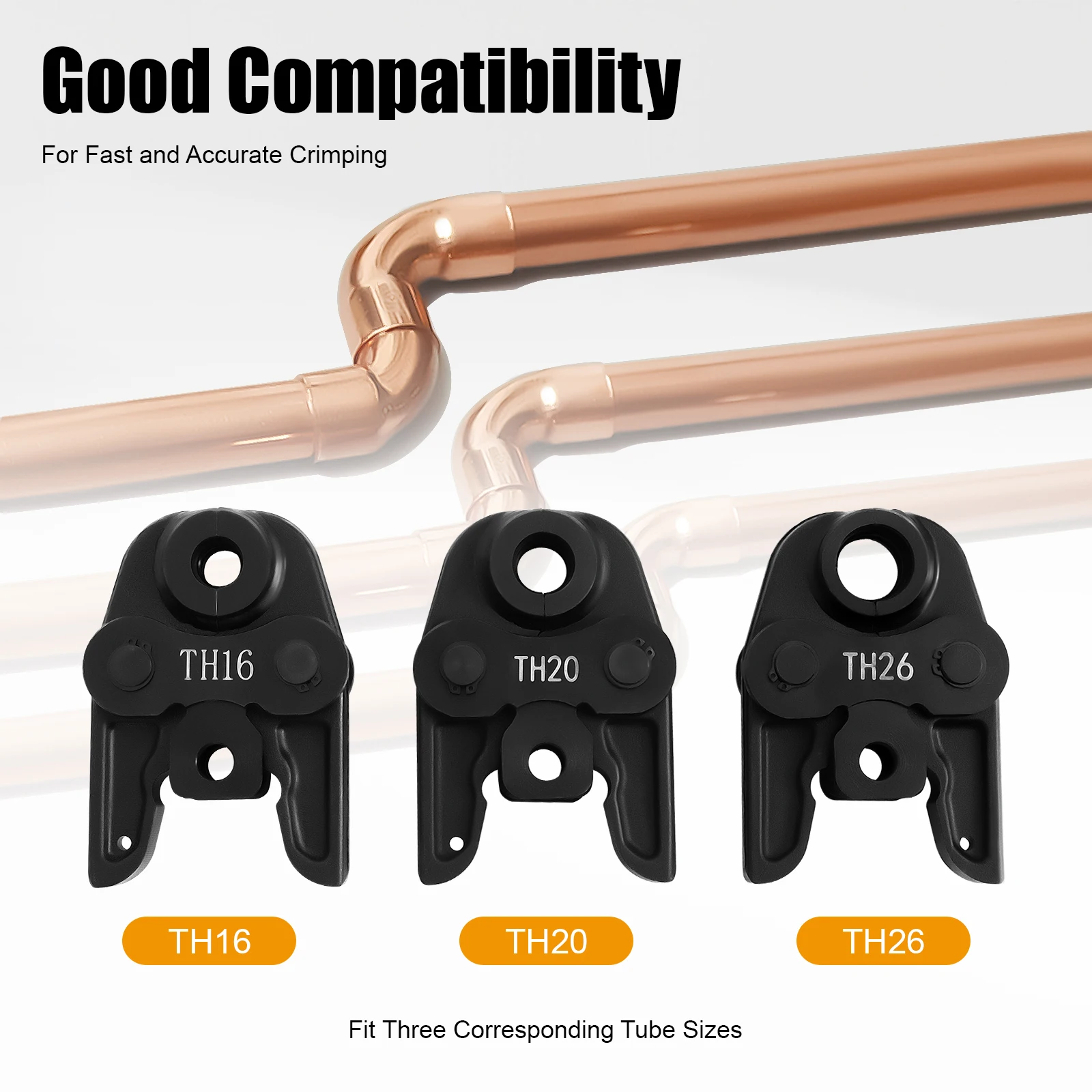 Professionelles Crimpwerkzeug-Set, 3-in-1-Backen aus legiertem Stahl (TH16/TH20/TH26) für Kupfer-/PEX-/PB-Rohre! mit rundem Erweiterungsgerät – Detail 3