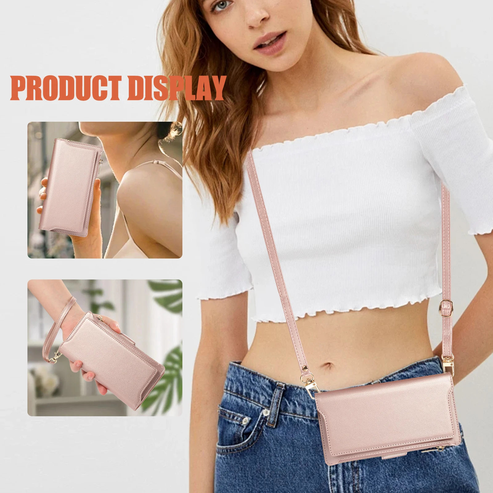 Husă din piele cu fermoar Crossbody, tip portofel, pentru Samsung S24 Ultra S23 Plus S22 S21 A55 A15 A14 A54 în 1, detașabilă_voghion.com