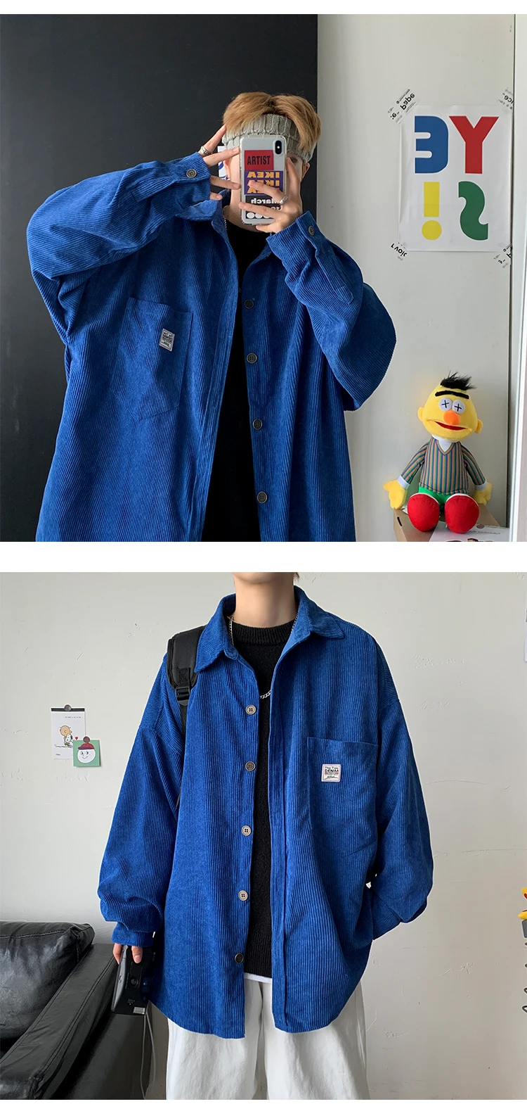 2026 Neue Herren-Cordhemden Lässige Mode Einfarbig Herbst Locker Sitzende Streetwear-Hemden für Männer Japanischer Vintage-Stil Bluse – Detail 19