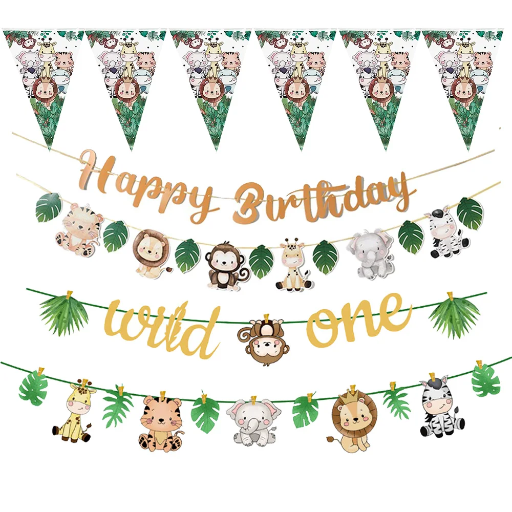 Dschungeltiere, Party-Banner, Girlande, Hängedekoration für Kinder, Wild One, Dschungel-Safari-Tiere, Thema, Geburtstagsparty-Dekoration, Banner – Detail 1