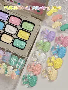 Smalto per unghie con pittura a olio Macaron a 9 colori, colla per scheggiare, sbavature in scatola, smalto semisolido popolare ad alta saturazione, Ma Ka Long 1