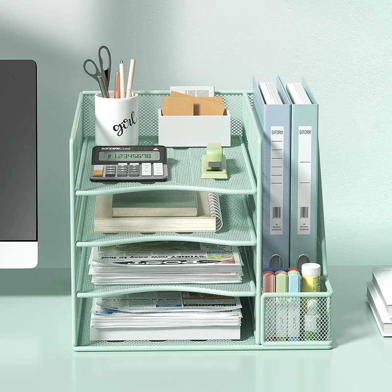 Office desktop file rack metal bookstand Multi-function integrated storage rack Office supplies folder storage box Multi-layer