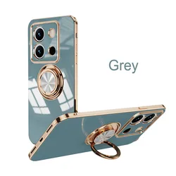 Elegant Plated Ring Holder Phone Case with Bracket for Redmi Note 12 5G (Grey)