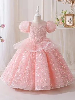 2025Girls' Summer New High-End Host Birthday Performance Light Luxury Piano Performance Princess Dress 1