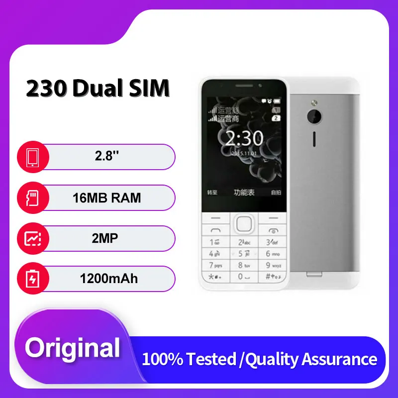Original Unlocked 230 Dual Sim GSM 900/1800 Bluetooth Mobile Phone Russian Arabic Hebrew Keyboard Made in Finland