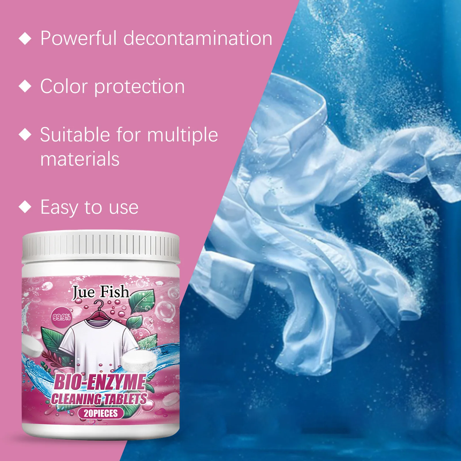 Laundry Soap Bio-Enzyme Cleaning Tablets Clothing Oil Remover Clothes Sweat Stain Cleaner Laundry Whitener Fabric Clothes Effervescent Tablet