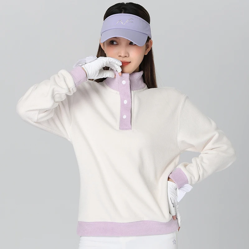 Winter Golf Women's Hoodie Round Neck Cashmere Wool Warm Top Outdoor Sports Suit