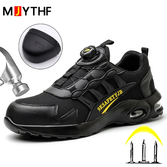 Quality Safety Shoes Men Rotary Buckle Work Shoes Air Cushion Indestructible Sneakers Puncture-Proof Security Boots Protective