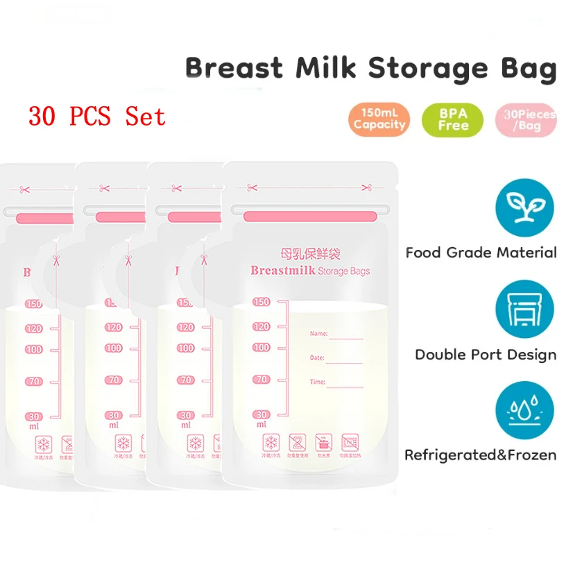 30Pcs 150ML Breast Milk Storage Bag Disposable Small Capacity Frozen Milk Storage Bag BPA Free Safe Feeding Bags