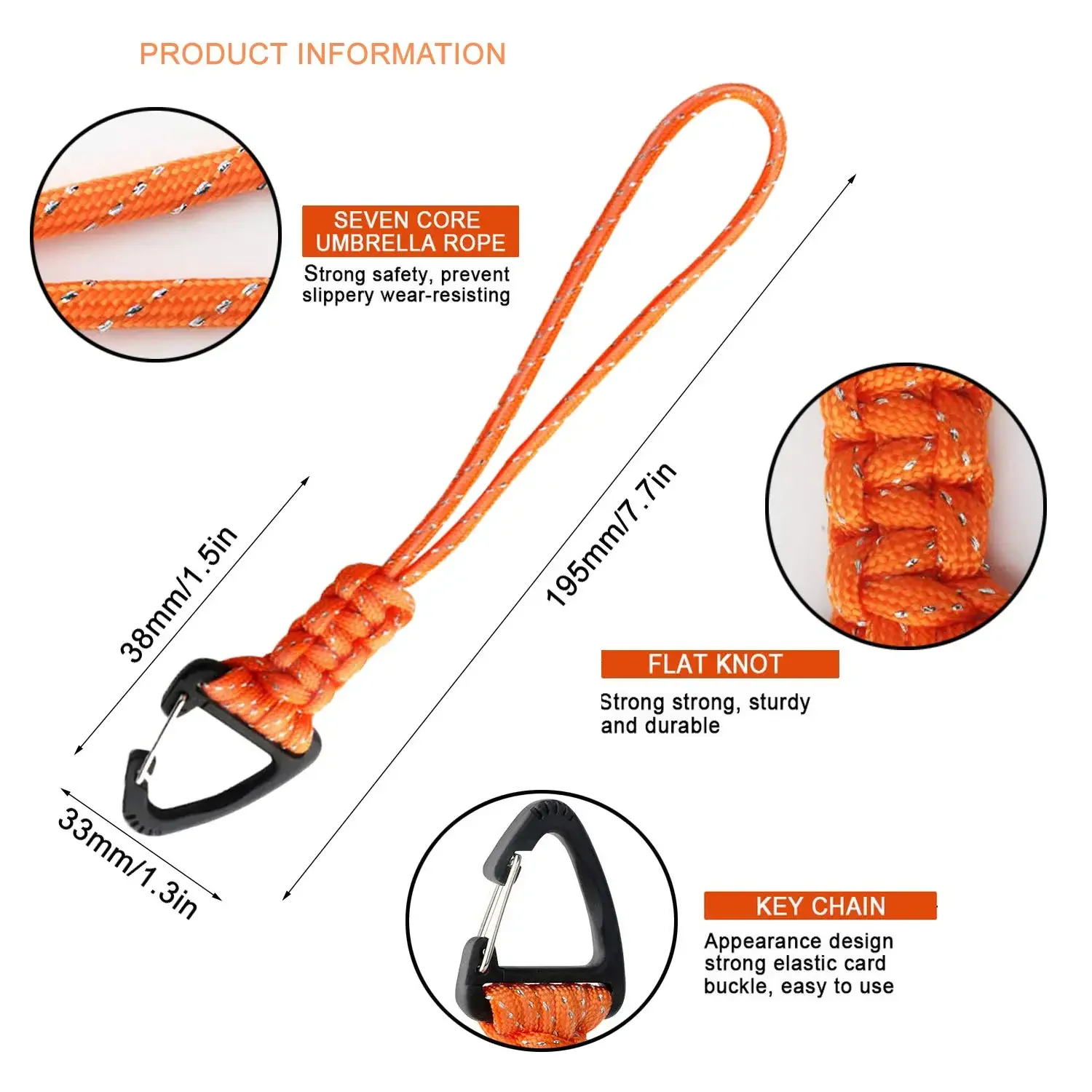 Versatile Paracord Lanyard Keychain with Triangle Carabiner & Braided Strap - Anti-Loss Wrist Rope