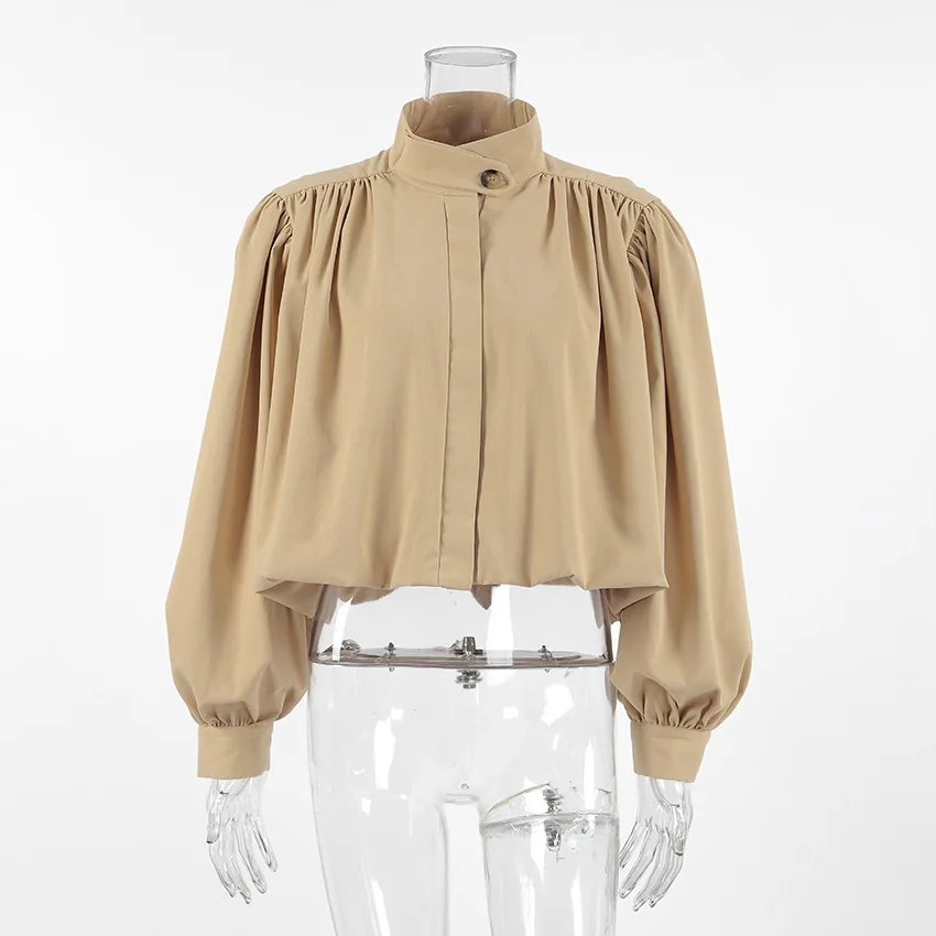 Women’s Pleated Cropped Jacket with Stand Collar - Front View
