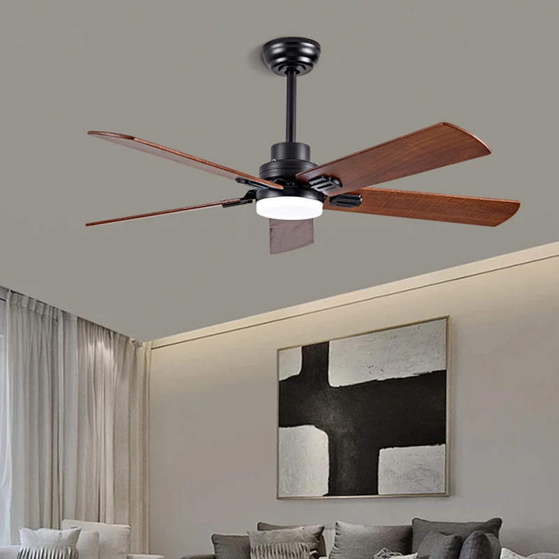 5날개 원목 천장 선풍기(조명, 리모컨, DC 모터 포함), 거실, 침실, 농가용 실내외 천장 선풍기