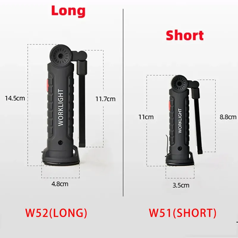 Led flashlight rechargeable portable COB folding work light 5Modes waterproof camping floodlight with magnetic & hook