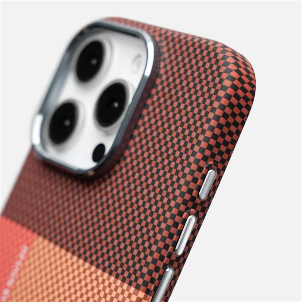 Ultra Thin Carbon Fiber Relief Texture MagSafe Case with Alloy Lens - Supports Wireless Charging