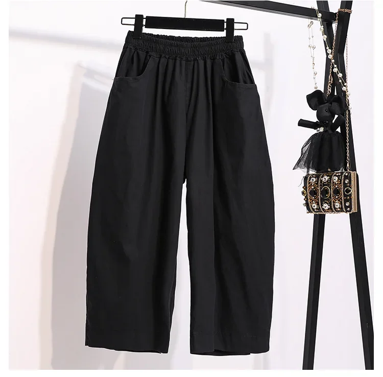 2024 frauen Retro Japanischen Arbeit Stil Geerntete Hosen Neutral Lose Elastische Taille Große Laterne Breite Bein Hosen Streetwear Frauen – Detail 16