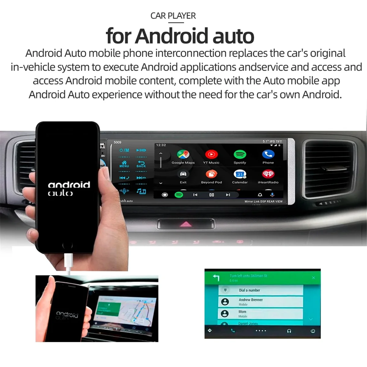 

1 Din Wired Carplay Android Auto Car Radio MP5 Player 5.1 Inch IPS Touch Screen FM Audio Stereo Bluetooth Rear Camera