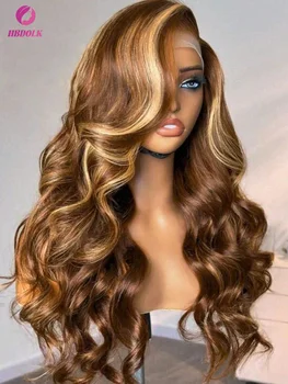 Parrucca per capelli umani 13x4 4/27 Evidenzia Ombre Marrone Onda del corpo Biondo miele Colorato HD Lace Prepizzicato 30 Parrucche da 40 pollici per le donne