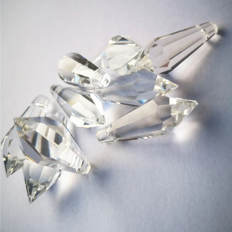 Chandelier Crystal Drops 10pcs Clear Crystal Icicle U-drops Chandelier Prisms Glass Lighting Parts 38mm Curtain Accessories